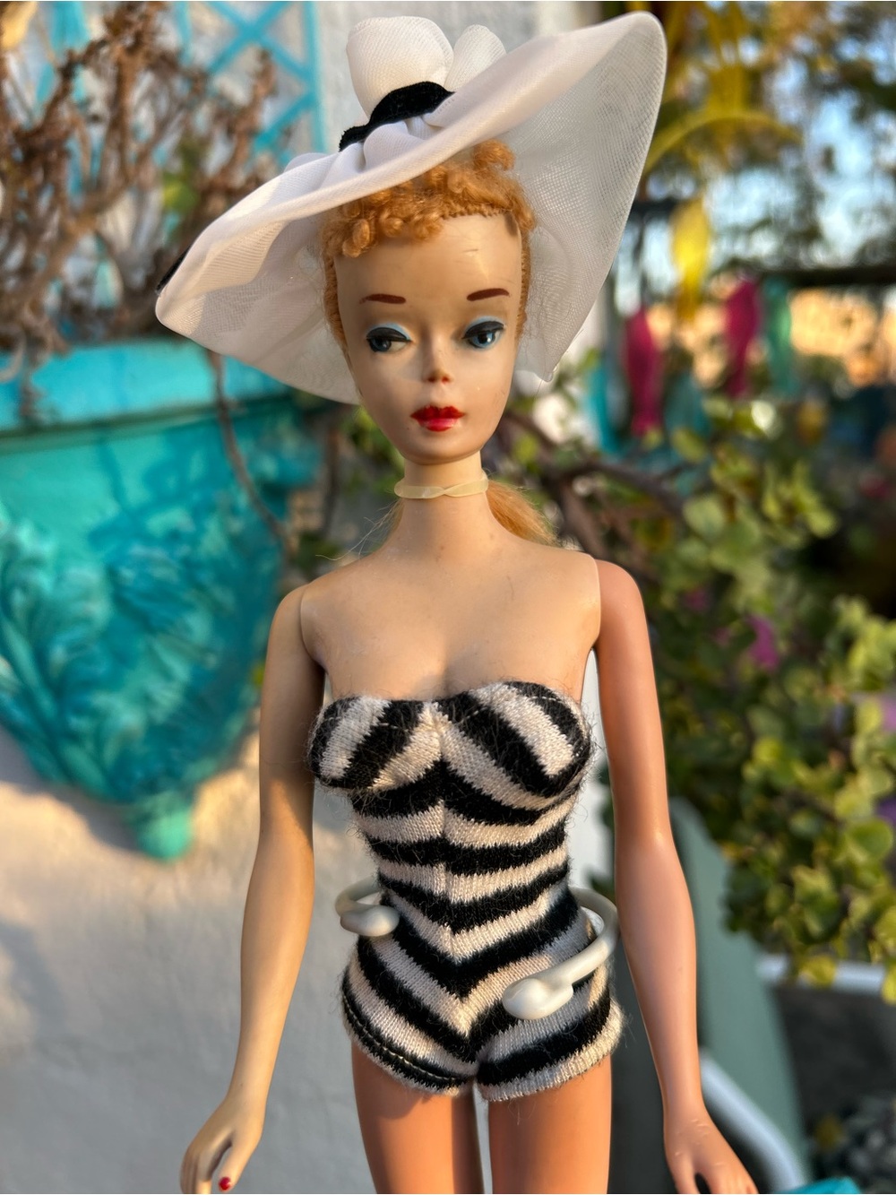 Vintage Barbie Doll # 3 Transitional Black & White Zebra Swimsuit